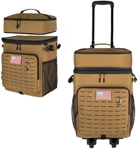 Rolling Cooler with Wheels - 2-Tier Insulated Cooler Bag, Leakproof Rolling Cooler Tote with Detachable Top Compartment, Portable Ice Chest for Camping, Picnics, Beach, Tailgates,Khaki