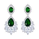 BriLove Women's Wedding Bridal Cubic Zirconia 1920s Peacock Feather Shaped Chandelier Dangle Earrings Emerald Color Silver-Tone