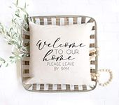 Flowershave357 Funny Pillow Welcome to Our Home Please Leave by 9 pm Pillow Cover Home Decor Farmhouse Decor Neutral Welcome Pillow Housewarming Gift