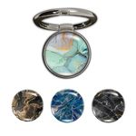 Swap-n-Snap, Metallic Black 360 Holo-Ring Mobile Phone Grip Holder & Stand with Set of 4 Changeable 3D Logo Magnets in Marble Theme for Phone & Back Cover