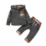 TMEOG Baby Clothing Sets Infant Toddler Boys Girls Sweatshirt Set Winter Fall Clothes Outfit 0-3 Years Old,Baby Plaid Hooded Long Sleeve Tops+Pants (Khaki, 18-24 Months)