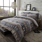 Happy Linen Company 100% Brushed Cotton Nordic Scandi Hygge Winter Warm Taupe Double Check Reversible Duvet Cover Bedding Set