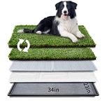 HQ4us Dog grass Large Dog Litter Box Toilet (34”×23”), 2×Dog Artificial Grass for Dogs with tray and pee pad, Realistic, Bite Resistance Turf, Less Stink, Easy Clean, Indoor Outdoor pet Potty Training