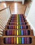 emmahome Carpet Stair Treads NON-SLIP MACHINE WASHABLE Mats/Rugs, 22x67cm, 11mm Thickness (13, Rainbow)