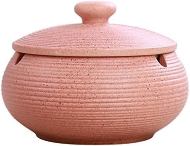 Hoobar Ceramic Ashtray with Lids,Windproof Cigarette Ashtray for Indoor Use, Ash Holder for Smokers, Desktop Smoking Ash Tray for Home office Decoration (Pink)