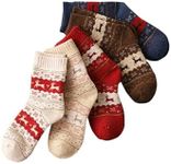 Verdusa Women's 6pairs Floral Plaid Print Crew Socks Christmas Red 36-39