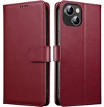 iWEOCO for iPhone 15 Case Wallet Genuine Leather with Anti-Theft RFID Blocking Kickstand Strong Magnetic Clasp Closure Cash Credit Card Slots Protective iPhone 15 Wallet Case (Wine Red)