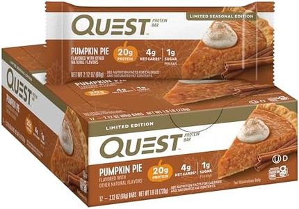 Quest Nutrition Pumpkin Pie Protein Bar, 20g Protein, 4g Net Carb, 1g Sugar, Gluten Free, 12 Count