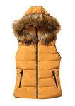 GORIFE Women Casual Faux Fur Vest Zipper Hooded Lightweight Cotton Vest Jackets Yellow 2XL