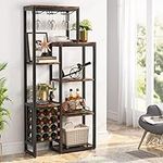 Tribesigns Wine Rack Freestanding Floor, 5-Tier Wine Baker Rack with Glass Holder & Wine Storage, Industrial Wine Display Shelf Wine Bar Cabinet for Bar, Kitchen, Dining Room (Rustic Brown 1pcak)