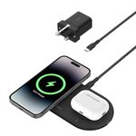 Belkin BoostCharge Pro 2-in-1 Wireless Charging Pad with Magnetic Qi2 15W, Fast Charging iPhone Wireless Charger Compatible with iPhone 16/15/14 Series, AirPods, MagSafe Enabled Devices - Black