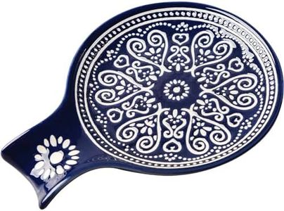 Ceramic Spoon Rest, Cooking Spoon Holder for Kitchen Counter/Stove Top/Dining Table Modern Farmhouse Decorative, Large (Blue)