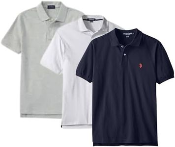 U.S. Polo Assn. 3 Pack Men's Short Sleeve Classic Fit Interlock Polo Shirt - Soft Cotton Polos, Business Casual Attire, Golf Shirts for Men, Collared Tee - Heather Grey/White/Classic Navy, Small