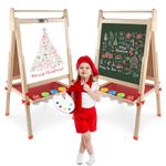 kramow Wooden Kids Easel, Chalkboard and Whiteboard, Height Adjustable, with Painting Accessories, Art Toys Gifts for Kids Boys Girls 3 + Years Old