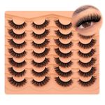 JIMIRE 14 Pairs Cat Eye Russian Strip Lashes Natural Look Like Eyelash Extensions D Curl Fluffy False Eyelashes Wispy 15MM Volume Faux Mink Lashes Pack