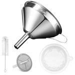 Kitchen Funnel for Filling Bottles, 5 Inch 18/8 Stainless Steel Funnel, Metal Cooking Oil Food Funnel with Strainer and 200 Fine Mesh Filter for Fryer Oil Grease Juice Milk