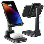 Tiluza Wireless Charger, 2 in 1 Dual Wireless Charging Stand, Adjustable Phone Holder for Desk 10W Qi Fast Charger Compatible with iPhone 14/13/12/11/Pro/Xs/Max/XR/X AirPods, Samsung S23/S22