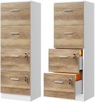 DWVO 4-Drawer File Cabinet with Lock, Filing Cabinet for Letter A4-Sized Files, Set of 2, Upgraded, Grey Wash