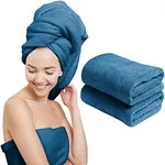 Scala (2 Pack Extra Large Microfiber Hair Towel 24" x 48" Anti Frizz for Long Hair, Multipurpose Bath Towel for Pool, Gym, Yoga, Camping - Quick Drying, Ultra Absorbent - Blue