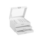 SONGMICS Jewelry Box, Lockable Jewelry Storage Organizer, Jewelry Case with Glass Window, for Rings, Earrings, Studs, Bracelets, Necklaces, White UJBC158W01