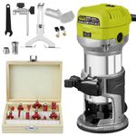 DEWINNER Electric Palm Router Tool, 1/4" Compact Wood Trimmer with Metal Base, 6 Variable Speeds Cordless Router for Woodworking, Trimmer Router with 12pcs Trim Router Bits for Handwork and DIY