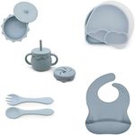 11 Piece Weather Design Set by Belishka crafts Baby Led Weanng/Feeding Set, Plate & Bowl with Suction, Silicone Plate for Babies and Toddlers, Dishwasher and Microwave Safe (Dusty Blue)