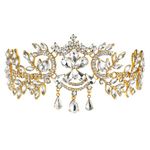 Crown, Tiara, BELLA BRIDAL Vintage Crystal Diamond Bride Bridal Wedding Hair Head Band Wear Rhinestone Jewelry Headdress Headband Tiara Coronal Big Crown Pageant (Gold)