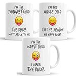 Youngest Middle Oldest Child Sister Brother Rules Emoji Funny Coffee Mug Tea Cup Gift Set