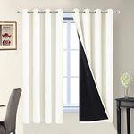 Yakamok 100% Blackout Curtains with Black Liners, Solid Home Decor Thermal Insulated Full Blackout 2-Layer Lined Drapes, Energy Efficiency Window Draperies for Bedroom (52Wx63L, Cream, 2 Panels)