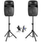 VONYX VPS152A 15-Inch Active Party Speaker System with Stands - Ultimate DJ Speakers Pair for Disco, PA System, Active Speakers for Parties, High-Power DJ Equipment, Active Speakers