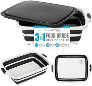 BIRDROCK HOME Collapsible Large BBQ Prep Tub w/Cutting Board, Multi-Function Grill Caddy w/Colander & Lid, Portable Silicone Dish Bowl for Picnic, Tailgate, Camping - Black