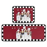 2 Pieces Fat Chef Kitchen Rugs Set, Rustic Farmhouse Chef Kitchen Decor and Accessories Floor Mat, Water Absorb Microfiber Kitchen Rug Chef Decorations 17"x47"+17"x30"