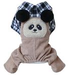 KUTKUT Plaid Collar Shirt Jumpsuits for Small Dogs Cats, Cute Panda Pattern Puppy Rompers, Non Sticky Hair Pullover Bodysuit Clothes for Maltese, Pomeranian (Size: M, Chest: 40-45cm)