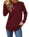 MISFAY Sweatshirts for Women Casual Long Sleeve Crewneck Shirts Tunic Tops,Wine Red,L