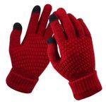 Tomorrow Winter Touchscreen Magic Gloves - Unisex Warm Stretch Knitted Wool Mittens with Touch Screen Capability, Woolen Comfort Full-Fingered Protection - Stylish Solid Knit, Double Layered (Red)