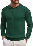 COOFANDY Men's Knit Polo Shirts Long Sleeve Casual Button Down Ribbed Polo Shirt Fashion Golf Shirts Green