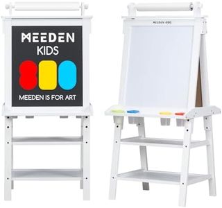 MEEDEN Kids Easel - Double Sided Solid Pine Wood Kids Easel with Paper Roll - Easel for Kids with Magnetic Chalkboard for Boys Girls Craft Supplies - White