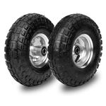 Cenipar 4.10/3.50-4" Tire Wheels with 10" Inner Tube, 10" Pneumatic Tire Replacement Wheels with 5/8" Axle Borehole, 2.1" Offset Hub for Wagon Wheelbarrow Garden Cart and Trolleys, 2-Pack