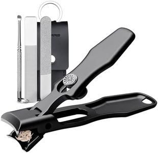 VOGARB Nail Clippers for Men & Seniors Thick Toenails and Fingernail - Wide Jaw Opening Portable Ultra Sharp Finger Nail Clippers with Catcher, Heavy Duty Stainless Steel, Black Set