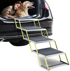 Duckygoo Reflective 20" Wide Dog Car Ramp, 4-Step Aluminum Stairs with Non-Slip Carpet - Foldable Design for Trucks/SUVs/Beds - Heavy Duty 200Lbs Capacity for Large Breeds