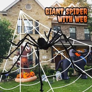 200" Halloween Spider Web + 79'' Giant Spider Outdoor Decorations – Creepy Halloween Decorations for Indoor & Outdoor, Scary Fake Spiders, Yard & Spider Web Décor