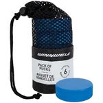 Winnwell Youth Ice Hockey Pucks - Kids Lightweight Blue 4oz Training Puck with Mesh Carrying Bag, Great for Stick Handling & Training Drills (Blue 6-Pack)