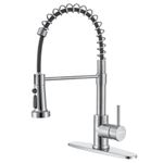 HUAAKE Kitchen Faucet with Pull Down Sprayer, Multi-Function Single Handle Spring Sink Faucets 1 or 3 Hole, Modern Commercial Kitchen tap with Deck Plate Easy Installation (Brushed Nickel)