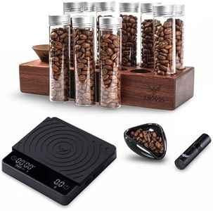KNODOS Espresso Accessories Set – 10 Single Dose Bean Storage Tubes with Stand & Funnel, Ceramic Dosing Cup with RDT Spray, Smart Digital Espresso Scale with Timer