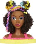 Barbie Totally Hair Styling Doll Head & 20+ Accessories, Color Reveal & Color-Change Pieces, Curly Brown Neon Rainbow Hair