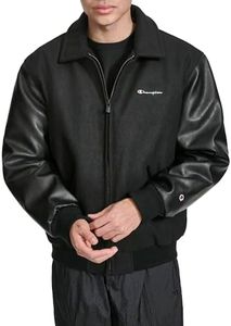 Champion Men's Letterman Varsity Bomber Zipper Closure Jacket with Faux Leather Sleeves, Black