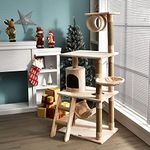 COSTWAY Cat Tree, Cats Climbing Tower with Scratching Posts, Condo, Hammock and Basket, Multi-level Play Activity Centre for Kittens (Beige)