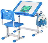 FDW Children Desk and Chair Set Kids Study School Adjustable Height Table with Storage Blue