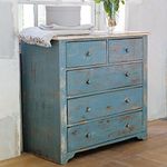 The Attic 5 Drawer Chest|Kitchen and Living Room Storage|Solid Wood|Distress Blue Matte Finish
