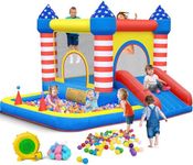 Culaluva Inflatable Bounce House: Bouncer Bouncy Castle 5 in 1 with Ball Pit & Slide for Kids Aged 3-8 - with 370W Blower & Storage Bag - Indoor Outdoor Play Stripes Style